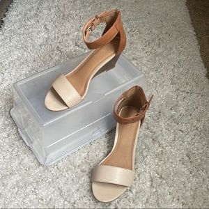 Loft Cream and Tan Wedge Sandals, size 7.5